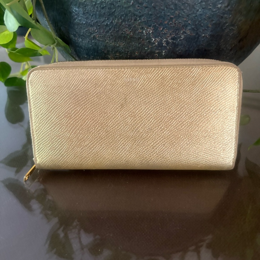 CELINE Gold Zip-Around Wallet - Sleek Metallic Women's Wallet